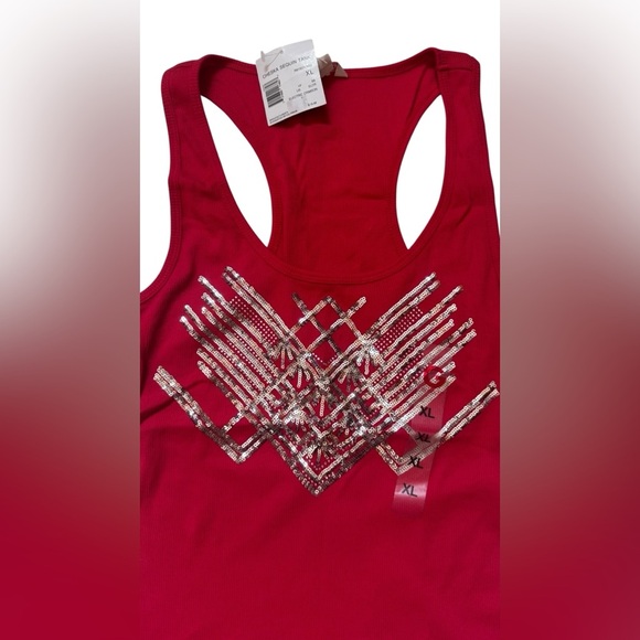 G by guess ribbed tank top featuring silver & gunmetal sequins logo left corner - Picture 2 of 5